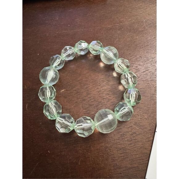 Vintage Y2K Womens Chunky Green Beaded Rhinestone Stretchy Slip On Bracelet 90's - Picture 2 of 4